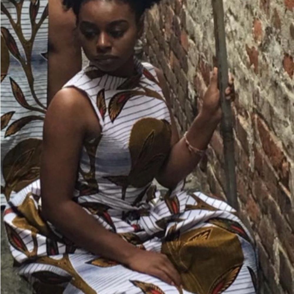 Elegant Brown and White Leaf Print Dress